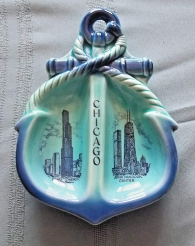 Vintage blue chicago ashtray - chicago,